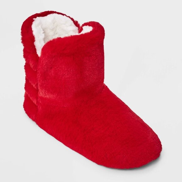 Women's Quilted Faux Fur Booties with Grippers - Auden™ Red S/M - Picture 1 of 5